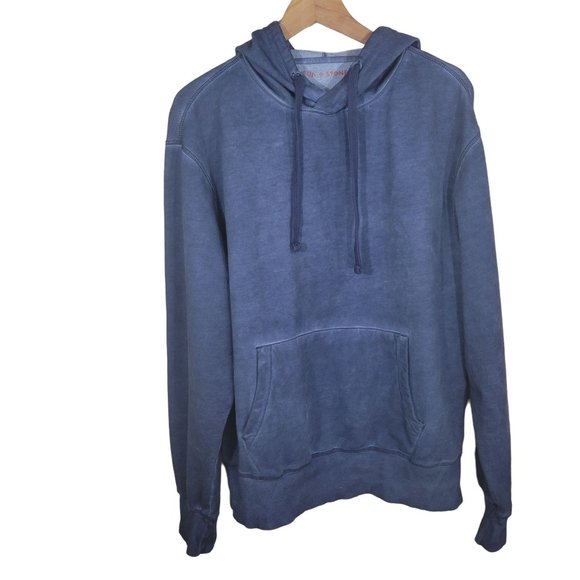 Sun + Stone Garment-Washed Fleece Hoodie Kangaroo pocket Hoodie Mens Navy Medium - Picture 3 of 8
